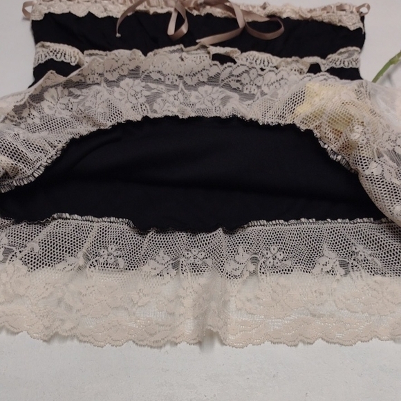 Heart Soul Y2K Black Cream Ruffled Bustier Camisole,Romantic,Bohemian babydoll. - Picture 8 of 12